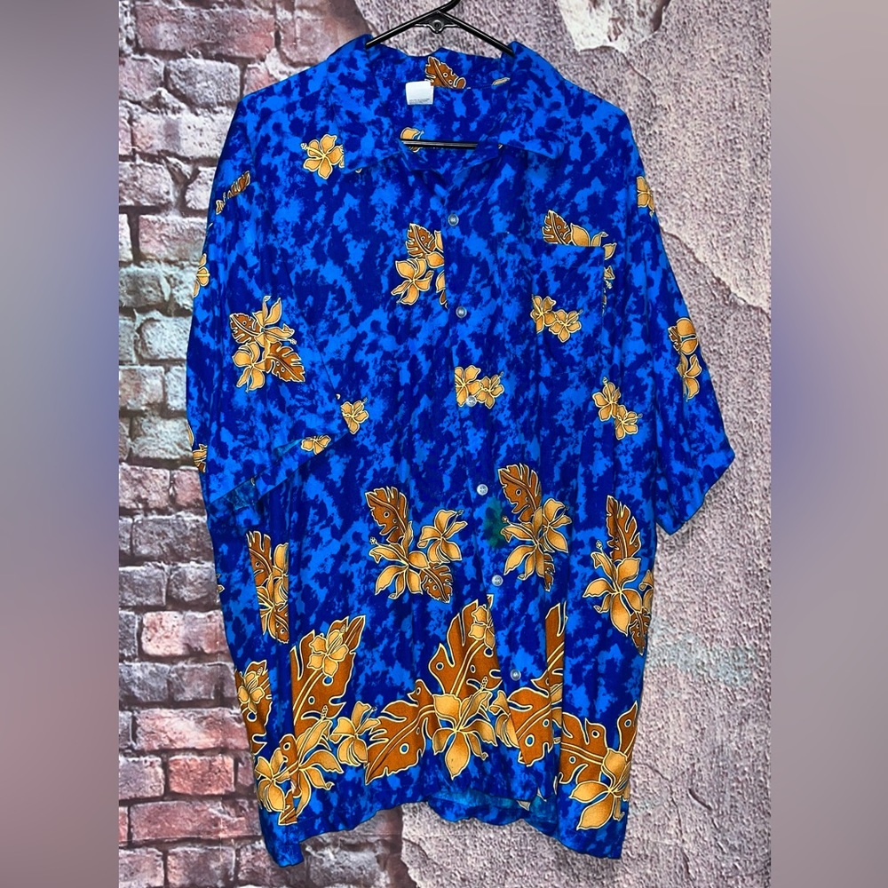 Men’s Unitex Blue Hawaiian Button Up Shirt Size XXL
